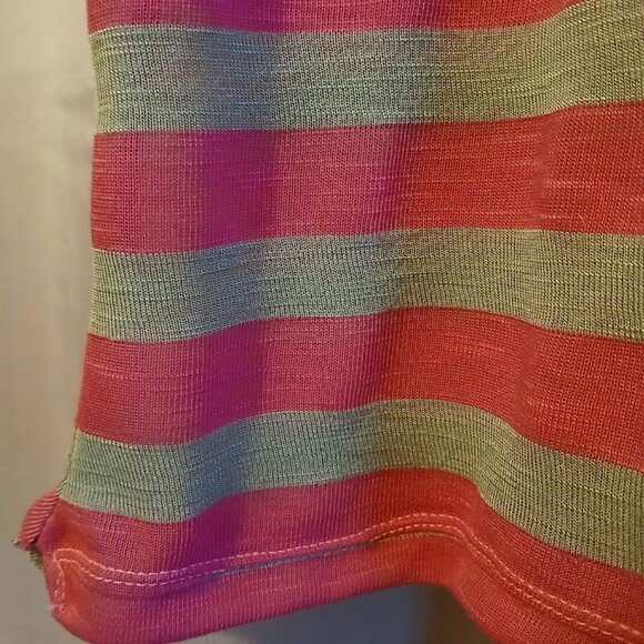 NEW Sheer Super soft Stripe Scoop neck T-shirt womens M Bright pink Gray Raglan - Picture 4 of 8